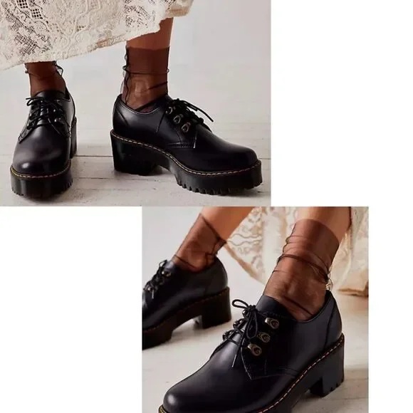 Dr. MARTENS Leona Lo Size 9 Vintage Smooth Leather Lug Sole Heeled Shoe, Black - Picture 2 of 13
